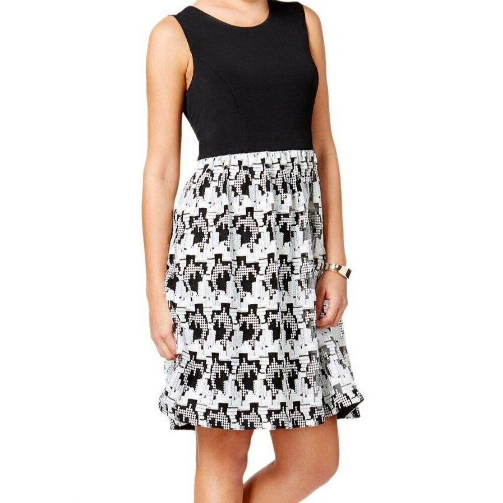 Tommy Hilfiger Fit & Flare Dress, Sz 14, Black/Ivory, Sleeveless, A-Line